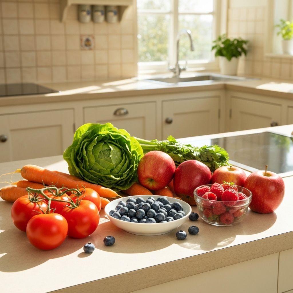 Fresh daily produce on kitchen counter